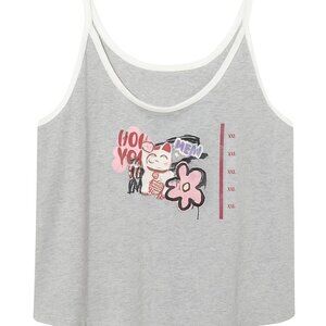Skinny Dip Gray Cat Graphic Tank Top – Size XXL | Trendy and Comfortable